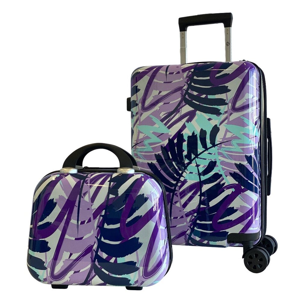 NEW - World Traveler Tropical Leaves 2-Piece Hardside Carry-On Luggage Set